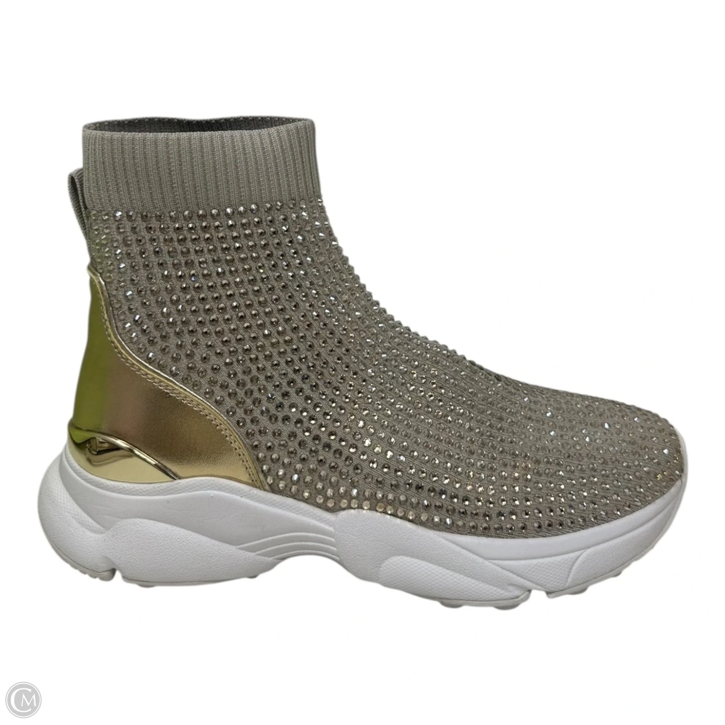 Katrina Rhinestone Sock Boots Ankle Flats By Michael By Michael Kors In Gold & White, Size: 9.5