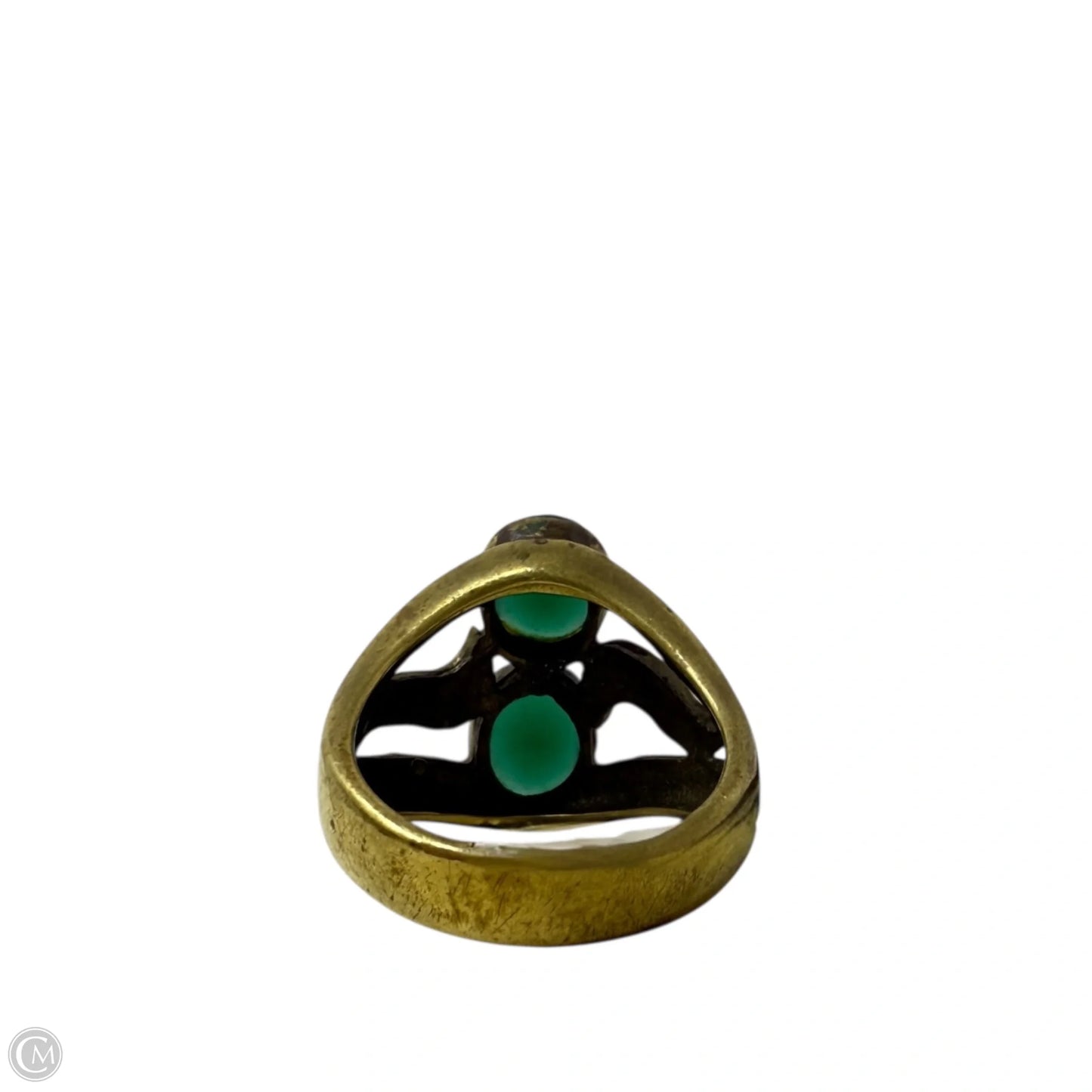 Gold Over Sterling Silver Art Deco Egyptian Revival Faceted Emerald & Marcasite Ring, Size: 8