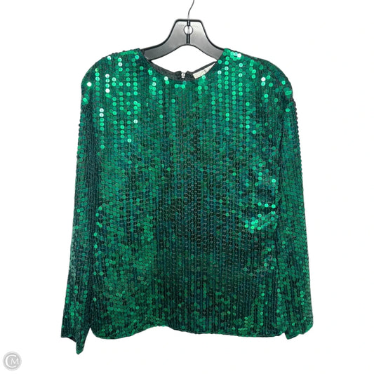 Vintage Sequin Silk Top Long Sleeve By Destinee In Green, Size: S
