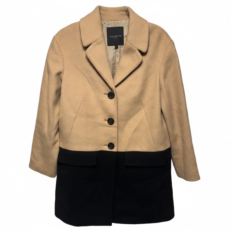 Wool Blend Coat By Talbots In Black & Tan, Size: 6 petite