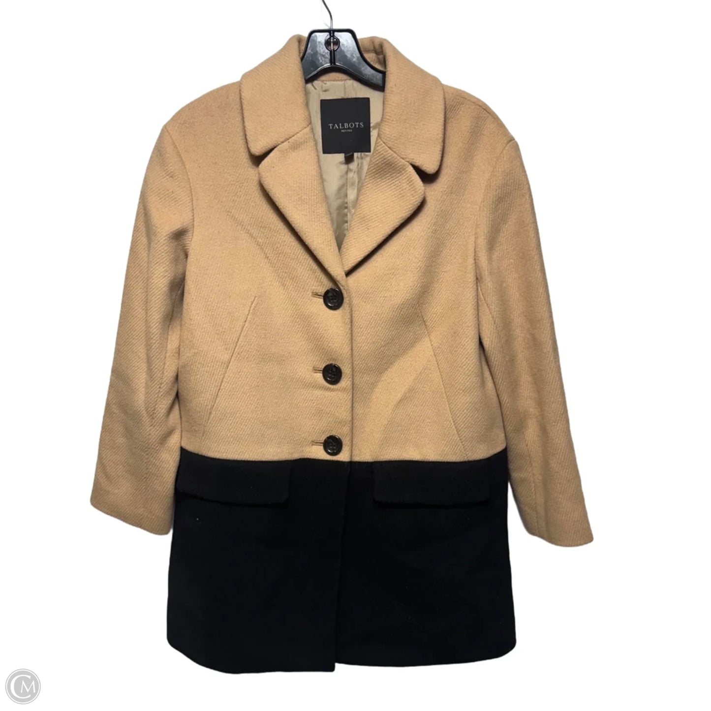 Wool Blend Coat By Talbots In Black & Tan, Size: 6 petite