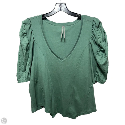 Puff-Sleeve Structured V-Neck Top By Anthropologie In Green, Size: 1X
