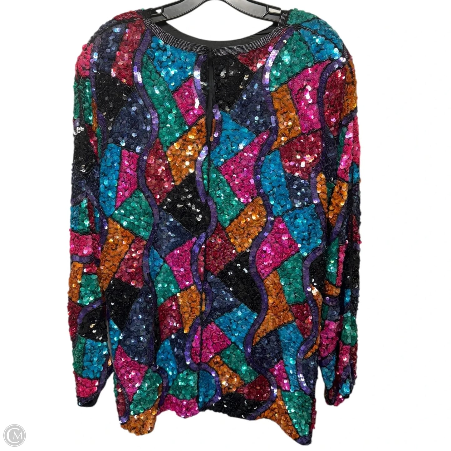 Sequin Silk Top Long Sleeve By Judith Ann Plus In Multi-colored, Size: 1X/ 16-18
