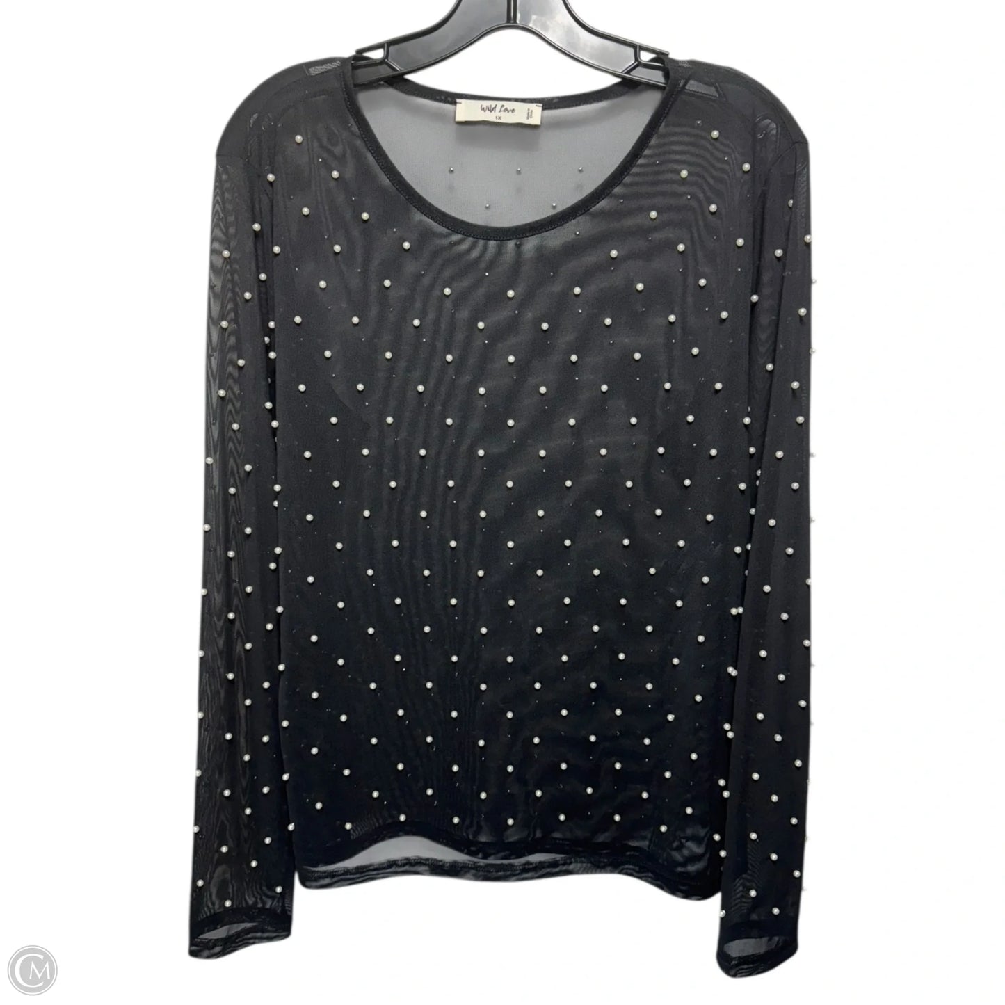 Top Long Sleeve By Wild Love In Black & White, Size: 1x