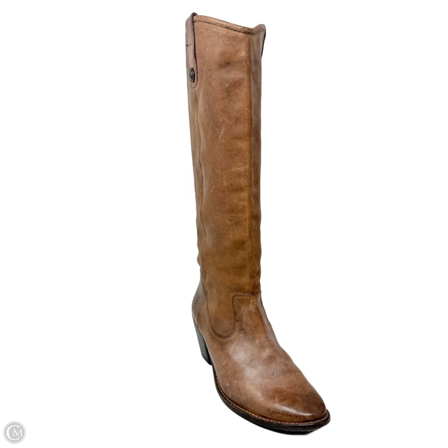 Jackie Button Knee-High Cowboy Boots Designer By Frye In Brown, Size: 10