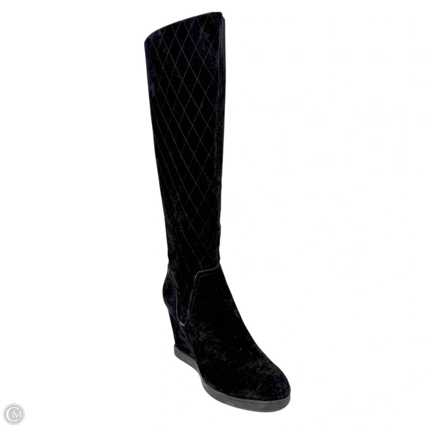 Cadi Quilted-Suede Knee Wedge Boots By Donald Pliner In Black, Size: 7.5