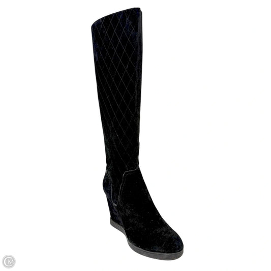 Cadi Quilted-Suede Knee Wedge Boots By Donald Pliner In Black, Size: 7.5