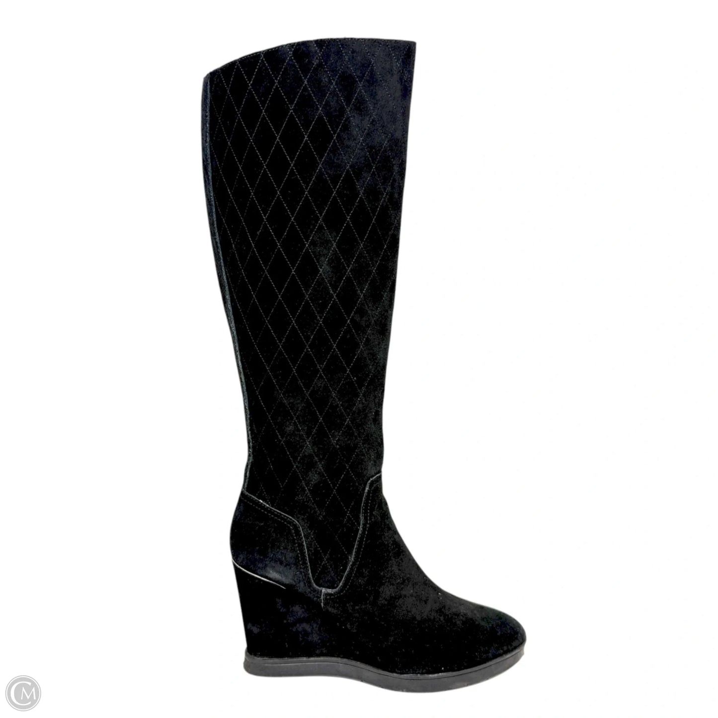 Cadi Quilted-Suede Knee Wedge Boots By Donald Pliner In Black, Size: 7.5
