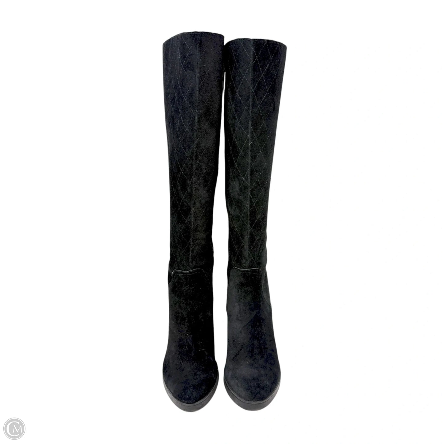 Cadi Quilted-Suede Knee Wedge Boots By Donald Pliner In Black, Size: 7.5