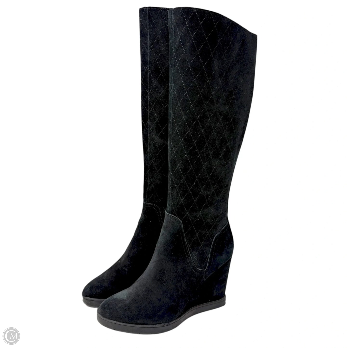 Cadi Quilted-Suede Knee Wedge Boots By Donald Pliner In Black, Size: 7.5