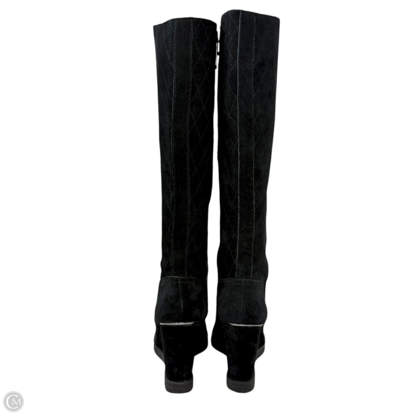 Cadi Quilted-Suede Knee Wedge Boots By Donald Pliner In Black, Size: 7.5