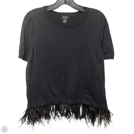 Merino Wool & Ostrich Feather Hem Short Sleeve Sweater By Halogen In Black, Size: S