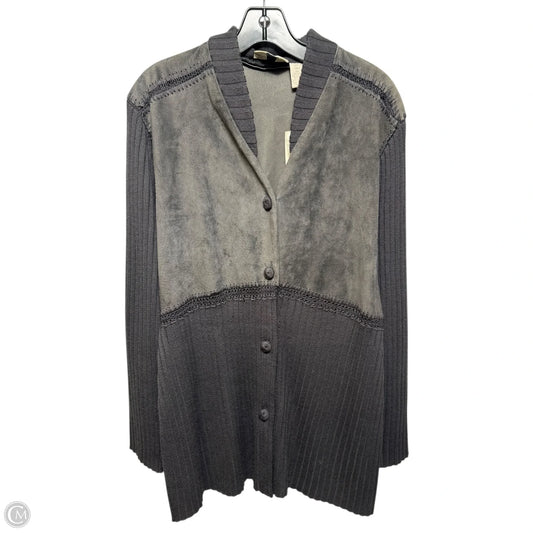 Leather & Wool Sweater Cardigan By J. Jill In Grey, Size: M Tall