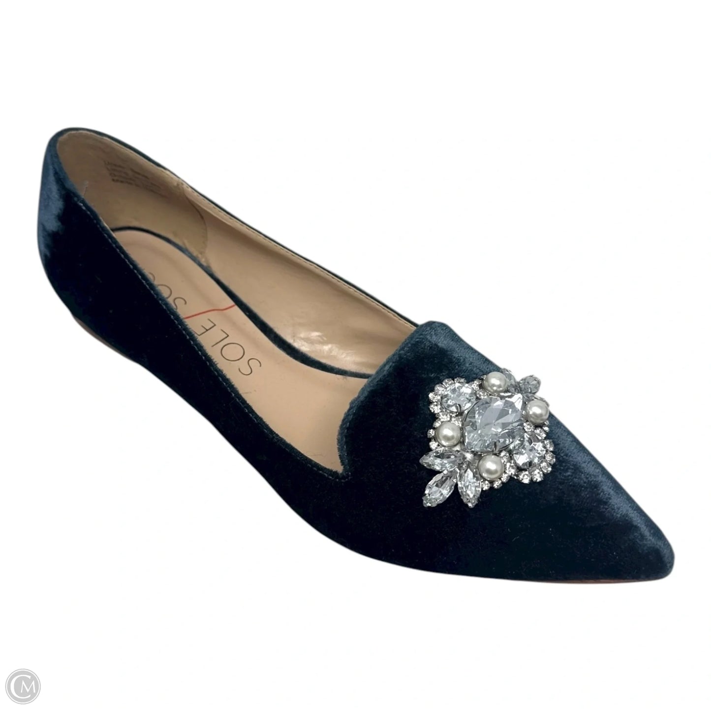 Edie Velvet Embellished Shoes Flats By Sole Society In Green, Size: 8.5