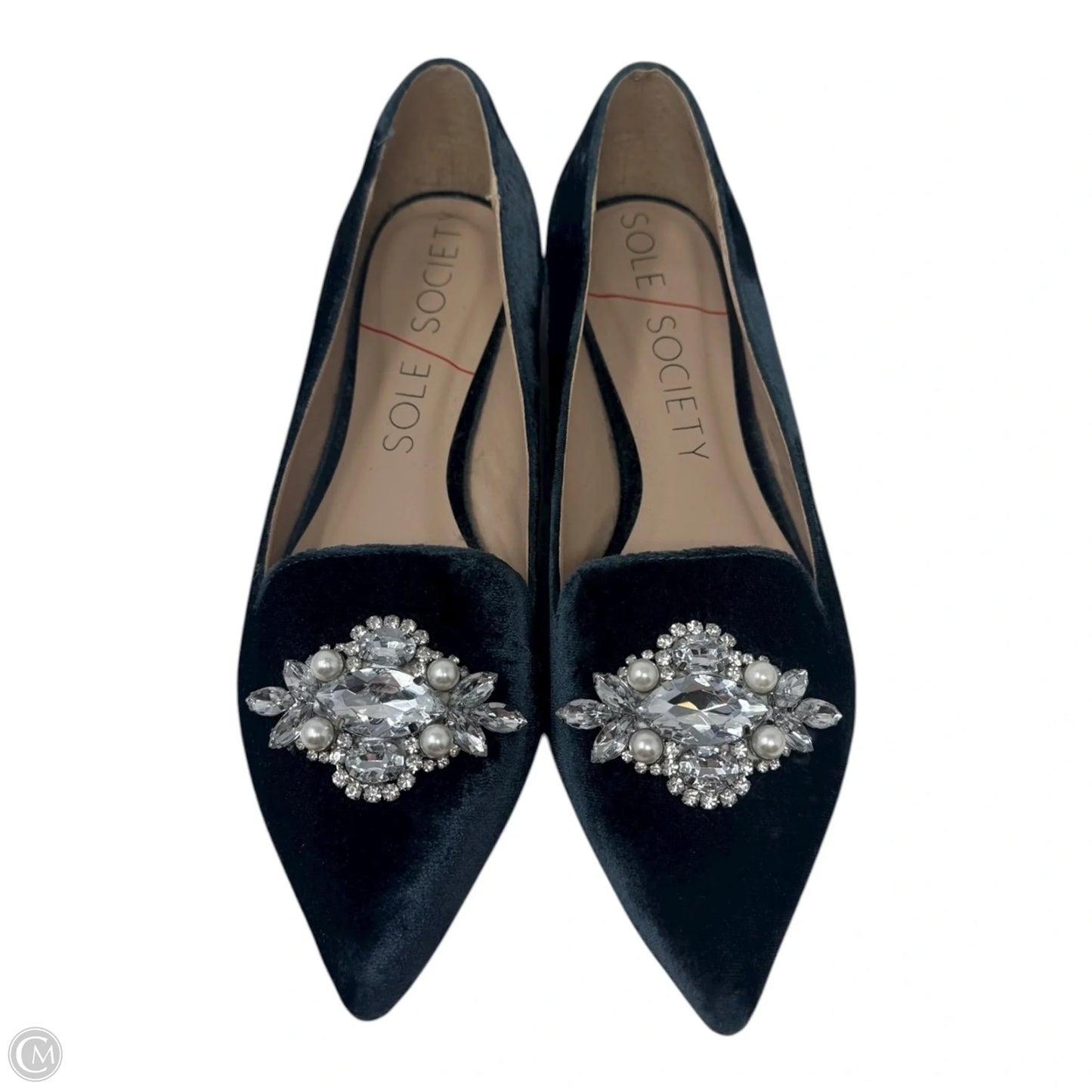 Edie Velvet Embellished Shoes Flats By Sole Society In Green, Size: 8.5