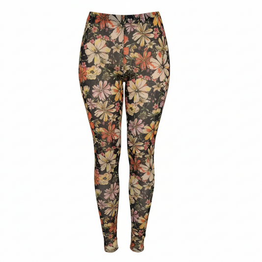 Make It Happen Printed Mesh Leggings By Free People Intimately In Black Motif Floral Print, Size: XS