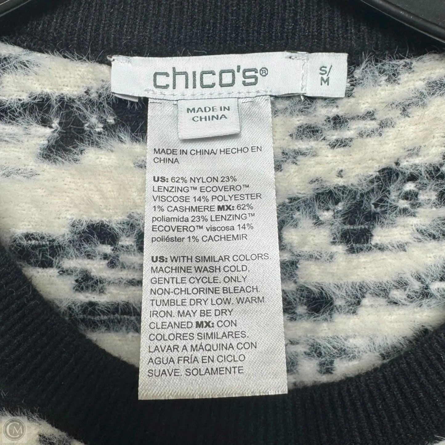 Sweater By Chicos In Black & White, Size: S/M