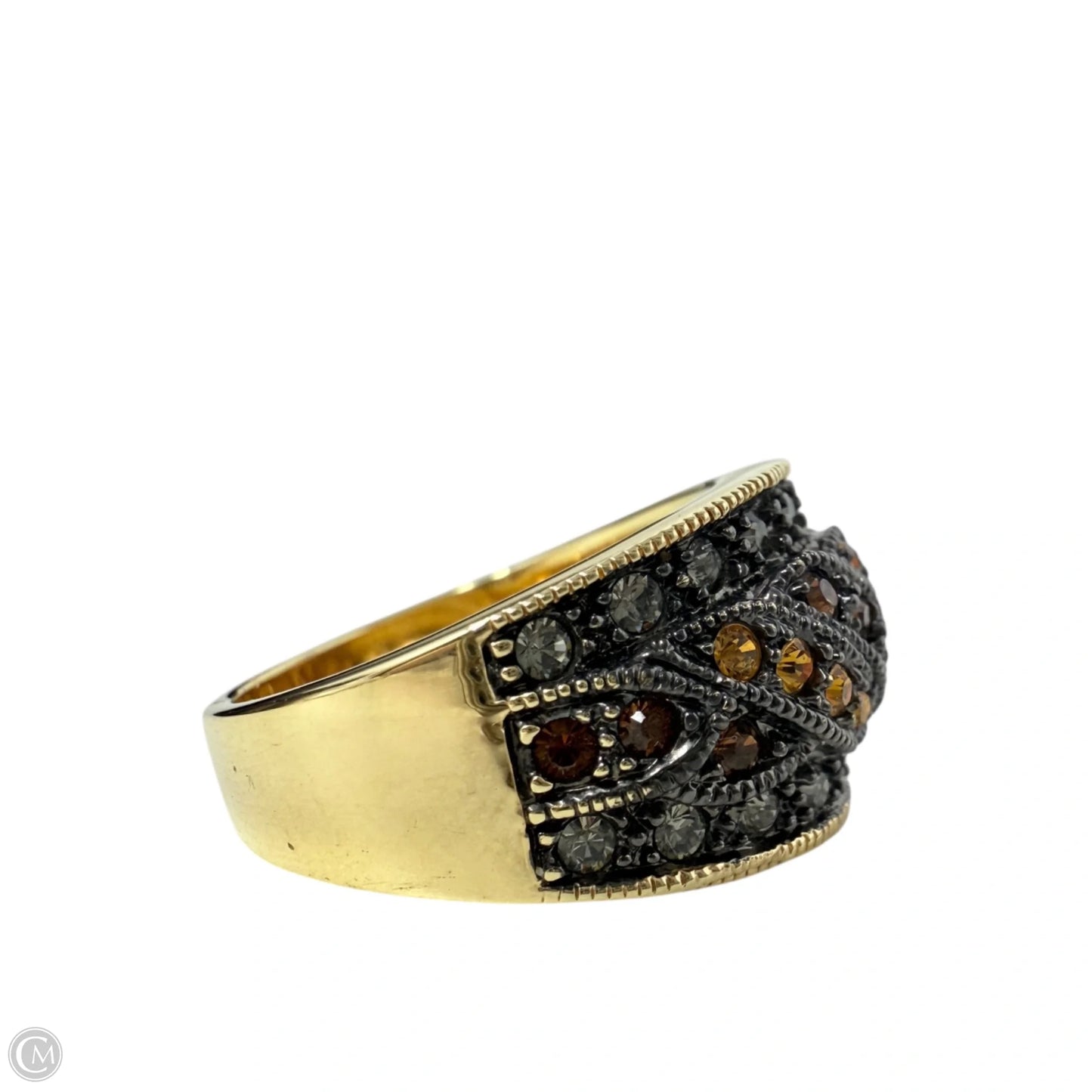 Gold & Black Tone Amber & Clear Crystal Statement Ring By Joan Rivers, Size: 10