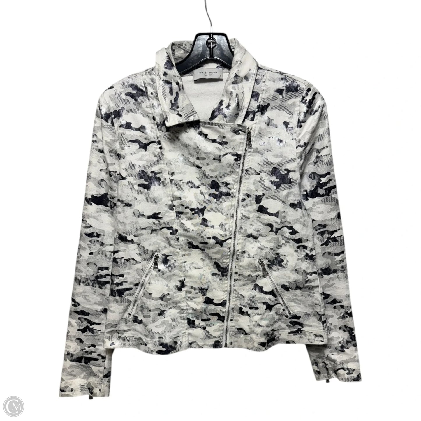 Jacket Moto By Lola & Sophie In Grey & White, Size: S