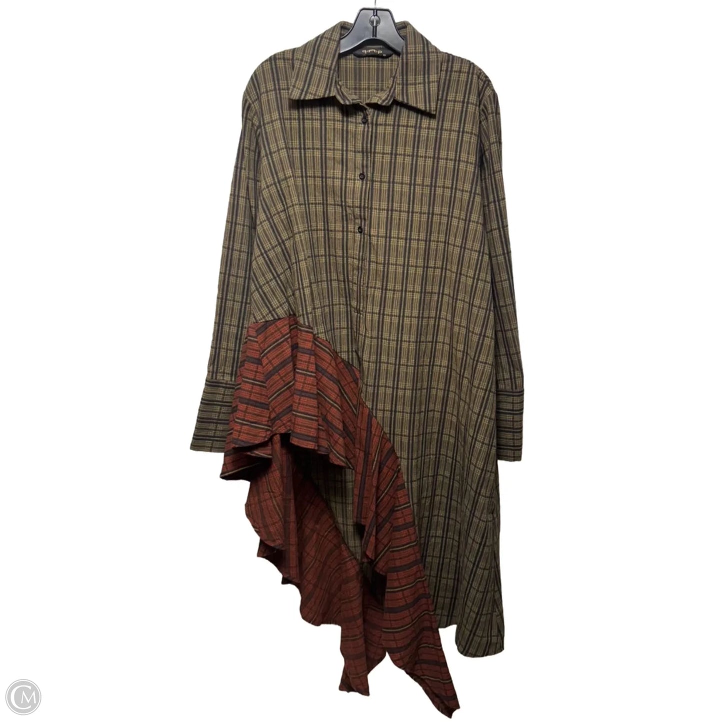 The Asymmetrical Shirt Dress By GMP In Plaid Pattern, Size: 12