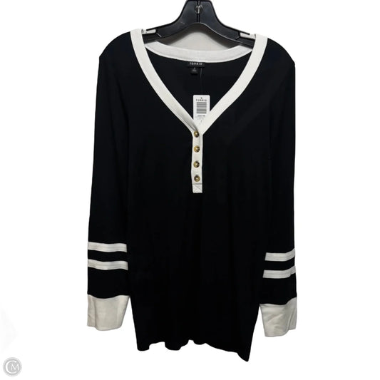 Rib Curved Henley Varsity Long Sleeve Top By Torrid In Black & White, Size: 2x