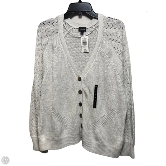 Pointelle Sleeve Cardigan V-Neck Sweater By Torrid In Light Heather Grey, Size: 3x