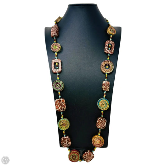 Tribal Giraffe Print Multi Mosaic Beaded Long Necklace