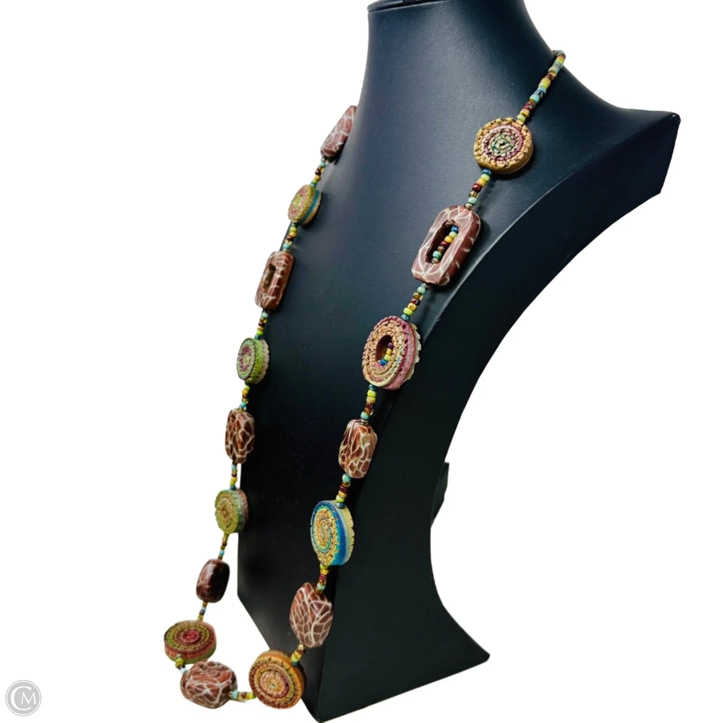 Tribal Giraffe Print Multi Mosaic Beaded Long Necklace