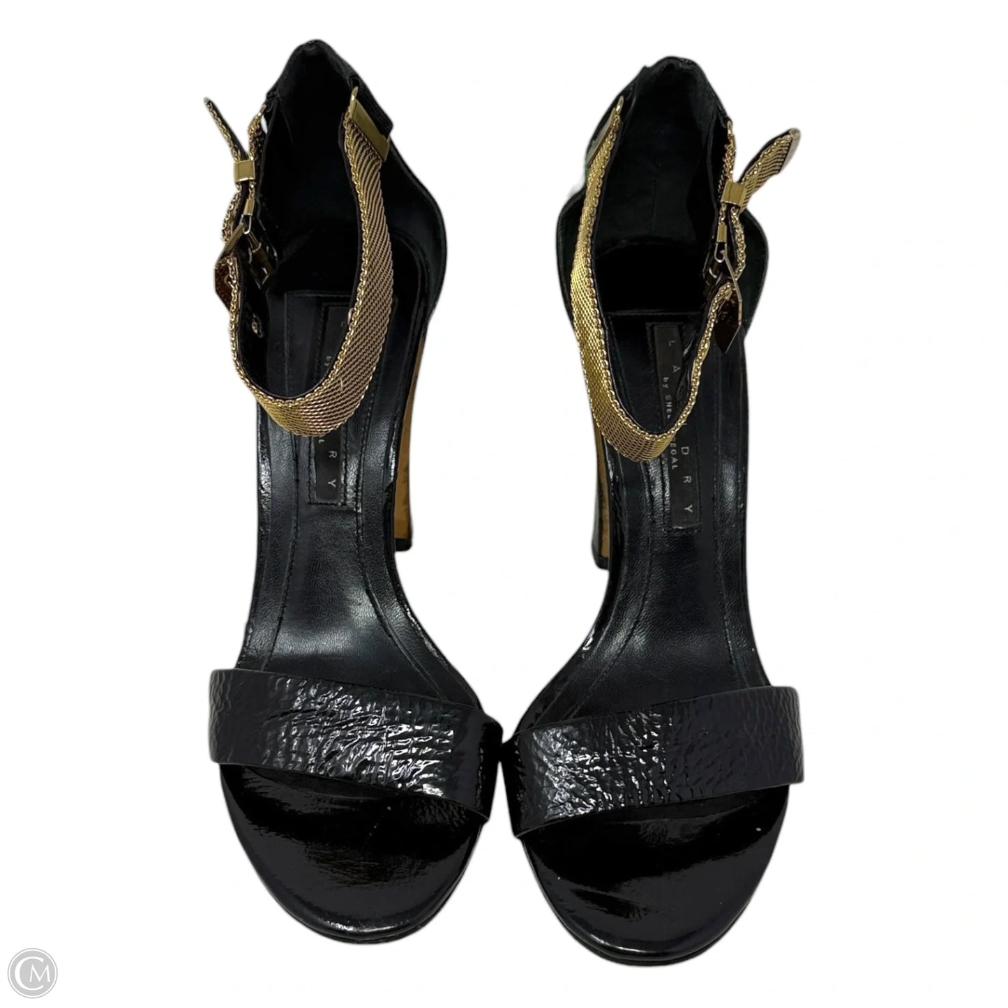 Reggie Chain Strap Block Heel Sandals By Laundry In Black & Gold, Size: 8.5