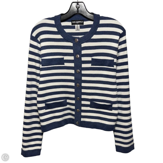 Sweater Cardigan Designer By Karl Lagerfeld In Striped Pattern, Size: L