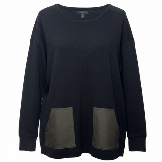 Merino Wool & Leather Pocket Sweater By J. Crew In Black, Size: L