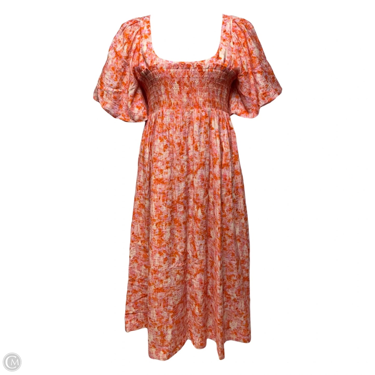 Smocked Babydoll Midi Dress By Anthropologie In Orange & Purple, Size: Xl