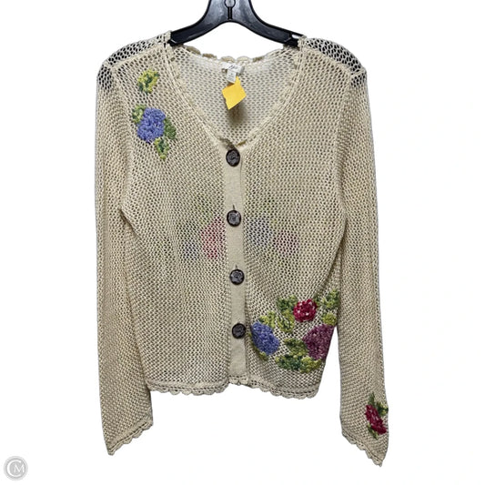 Vintage Open Knit Embroidered Sweater Cardigan By J. Jill In Floral Print, Size: Sp