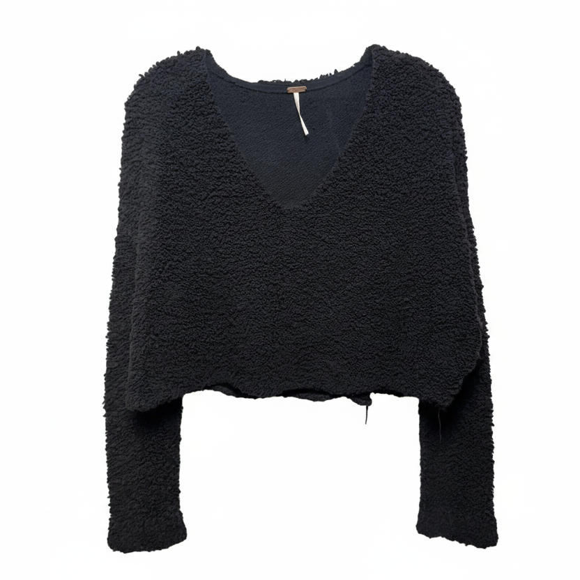 Popcorn Cropped Pullover Sweater By Free People In Black, Size: S