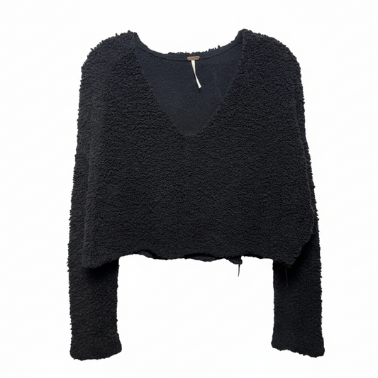 Popcorn Cropped Pullover Sweater By Free People In Black, Size: S
