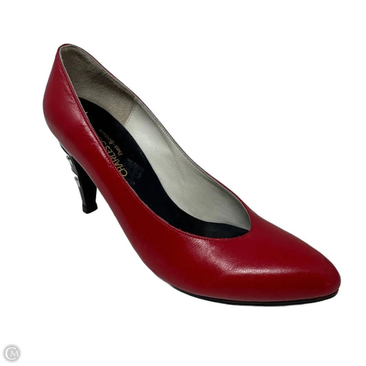 Vintage Leather Pumps By Charles Jourdan In Red & Silver, Size: 7.5