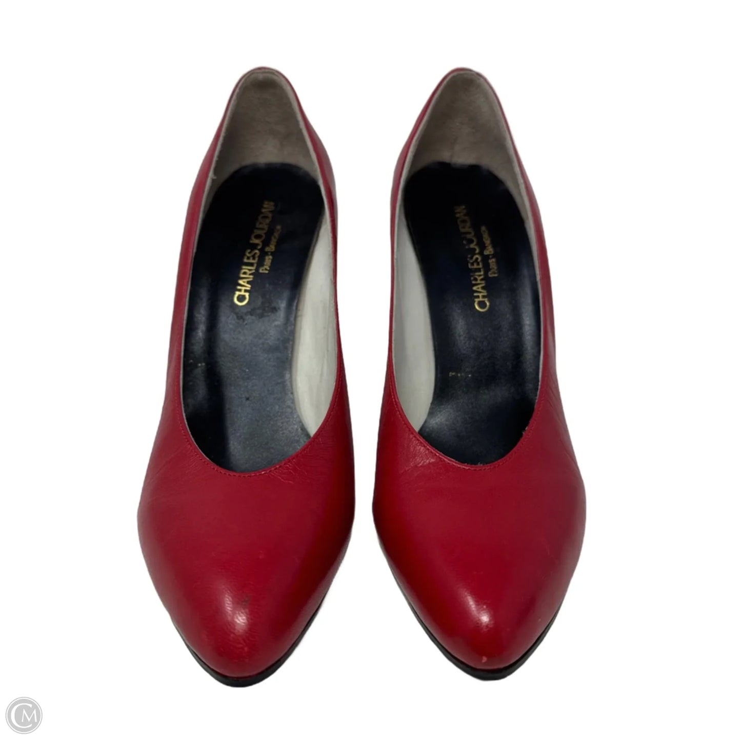 Vintage Leather Pumps By Charles Jourdan In Red & Silver, Size: 7.5