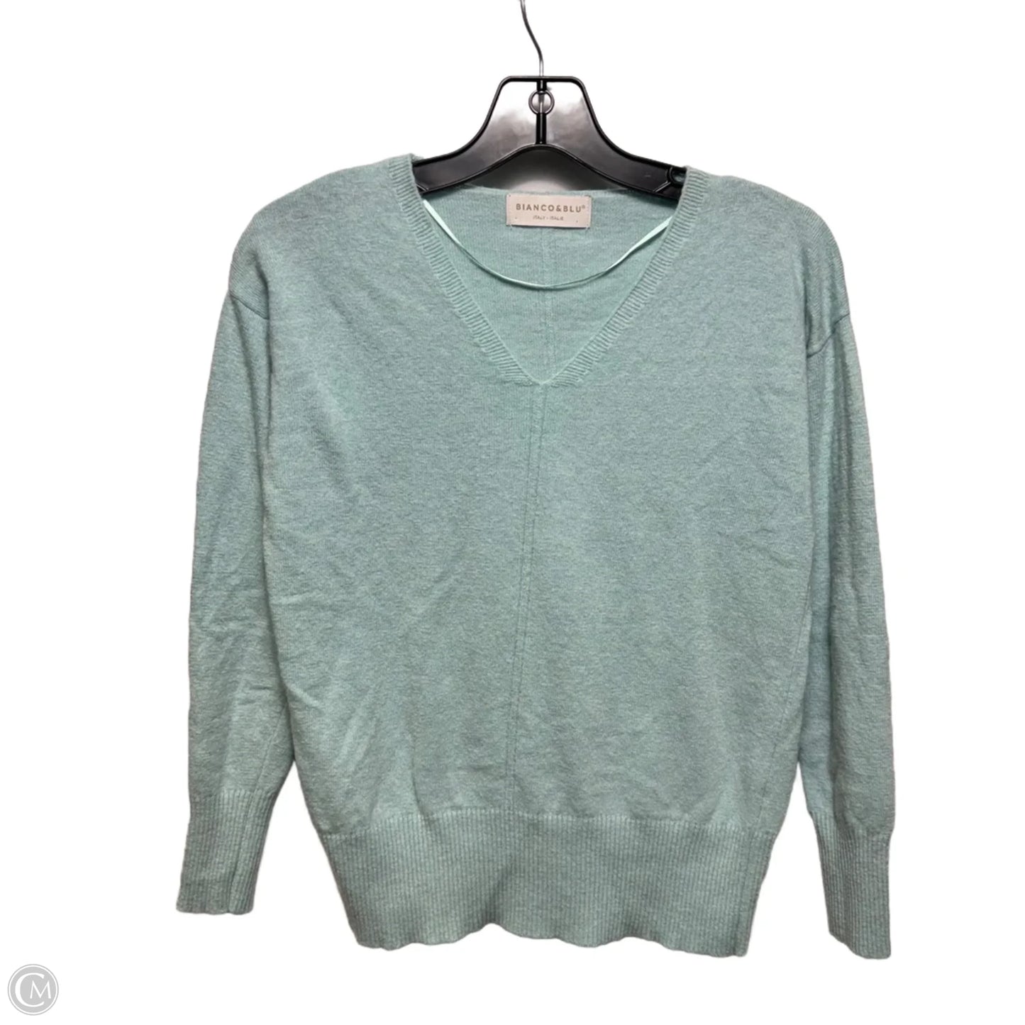 Wool Cashmere Blend V Neck Sweater By Bianco & Blu In Blue, Size: S