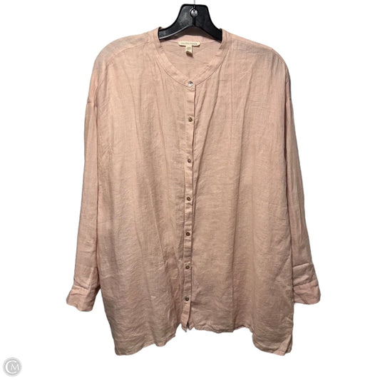 Linen Top Long Sleeve By Eileen Fisher In Pink, Size: L