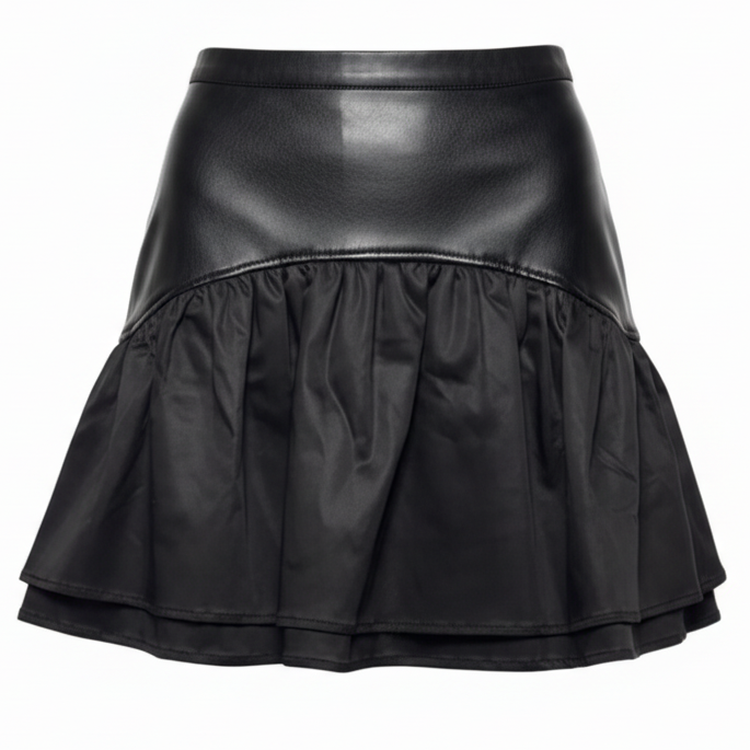 Faux-Leather Ruffled Mini Skirt By Avec Les Filles In Black, Size: 6