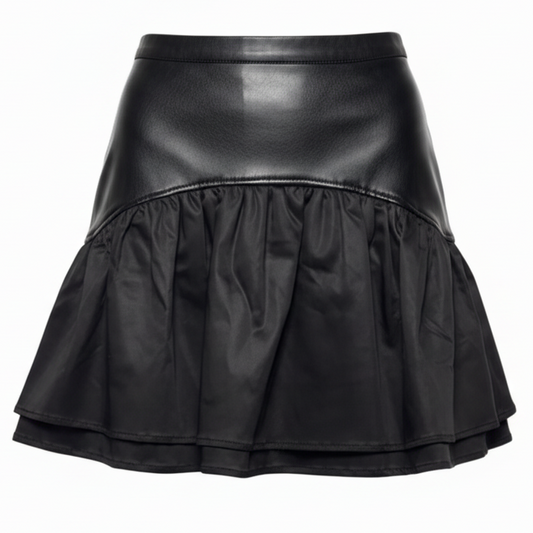 Faux-Leather Ruffled Mini Skirt By Avec Les Filles In Black, Size: 6