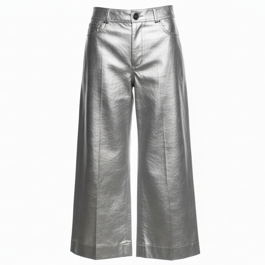 The Ettie High-Rise Crop Wide-Leg Pants: Metallic Vegan-Leather Edition By Maeve In Silver, Size: 6p