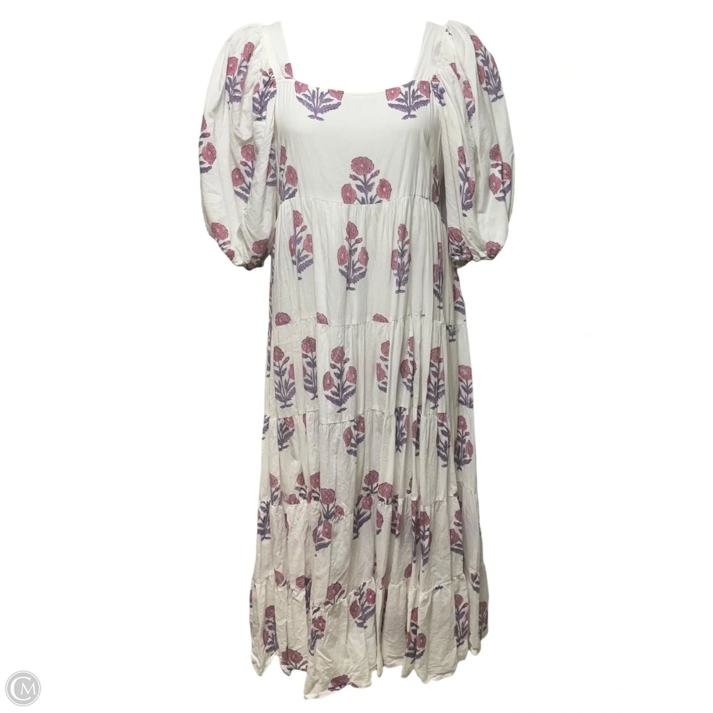 Puff Sleeve Square Neck Tiered Maxi Dress By Victoria Dunn In Floral Print, Size: M