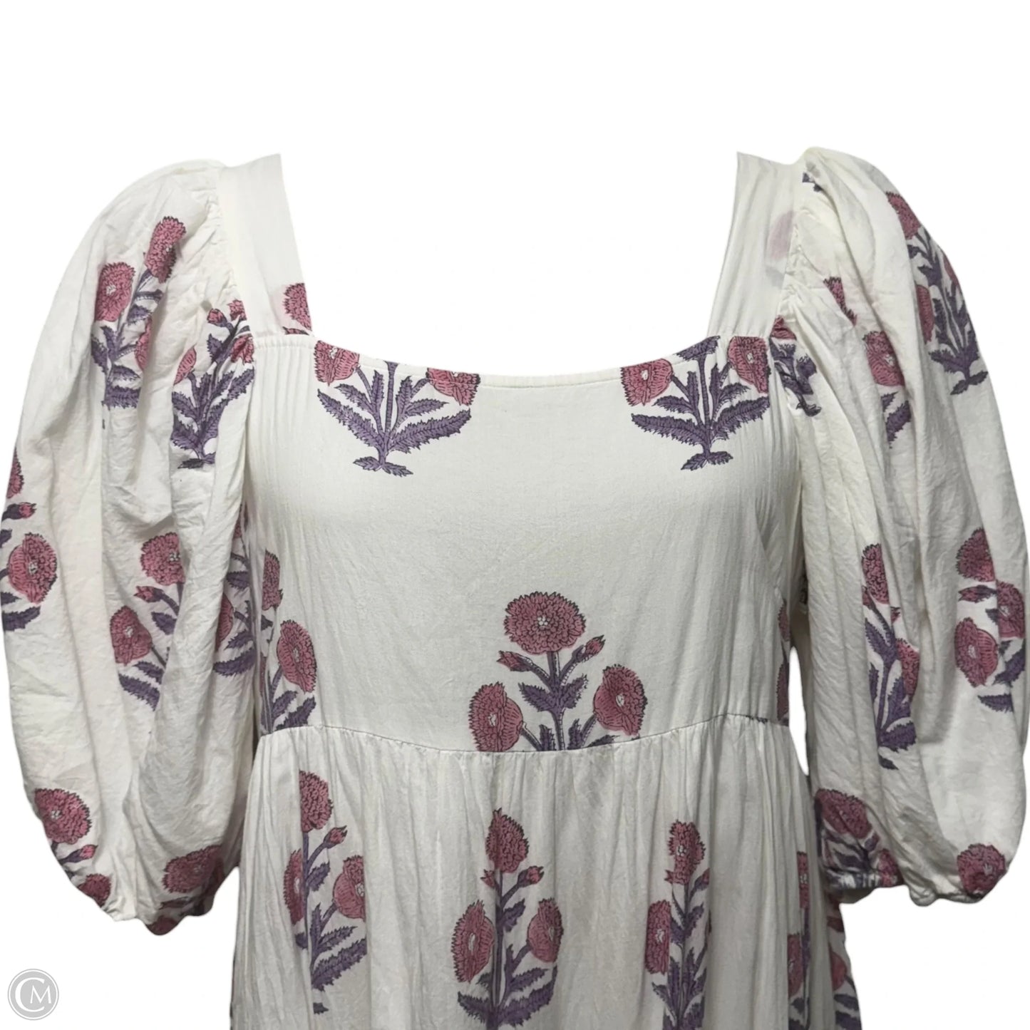 Puff Sleeve Square Neck Tiered Maxi Dress By Victoria Dunn In Floral Print, Size: M