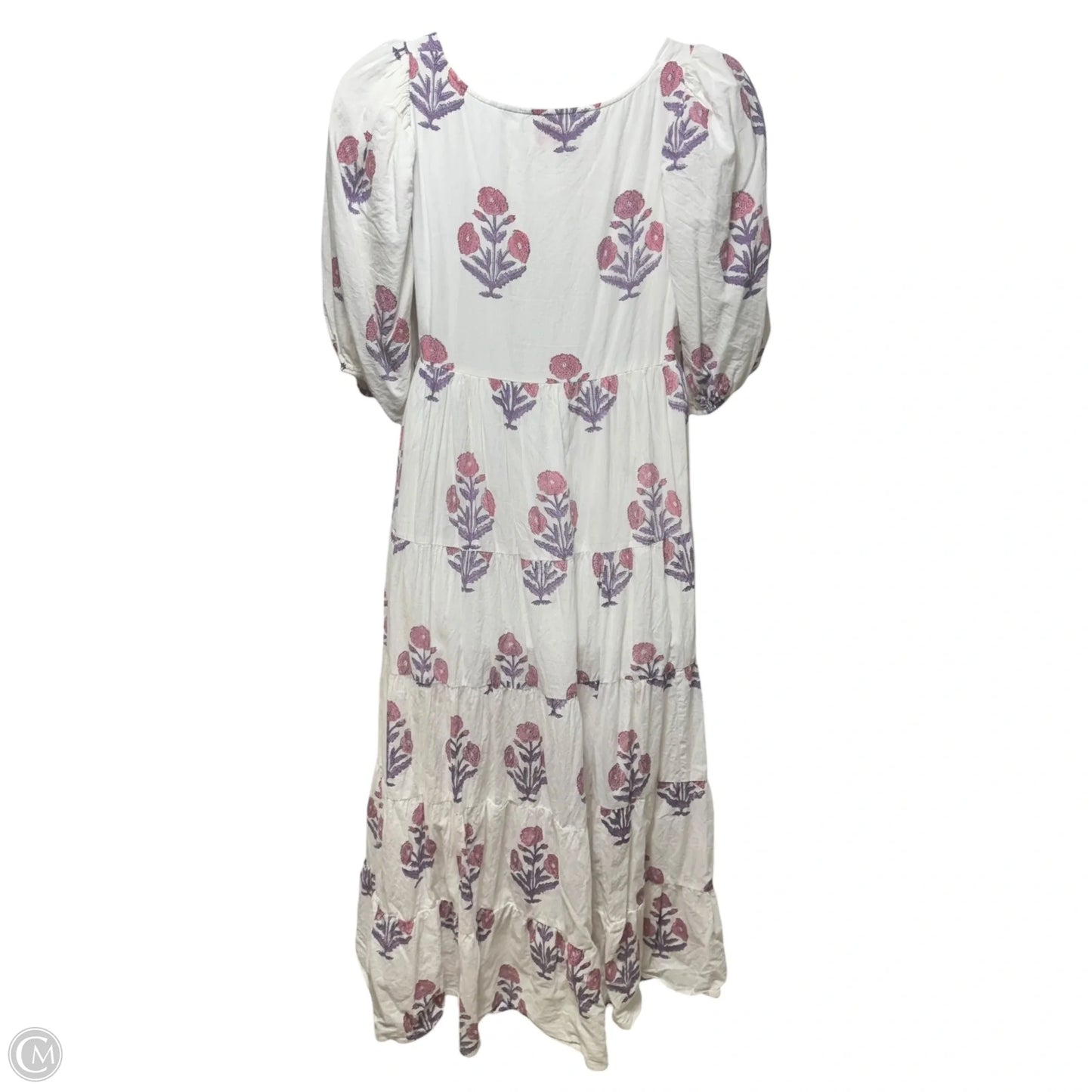 Puff Sleeve Square Neck Tiered Maxi Dress By Victoria Dunn In Floral Print, Size: M