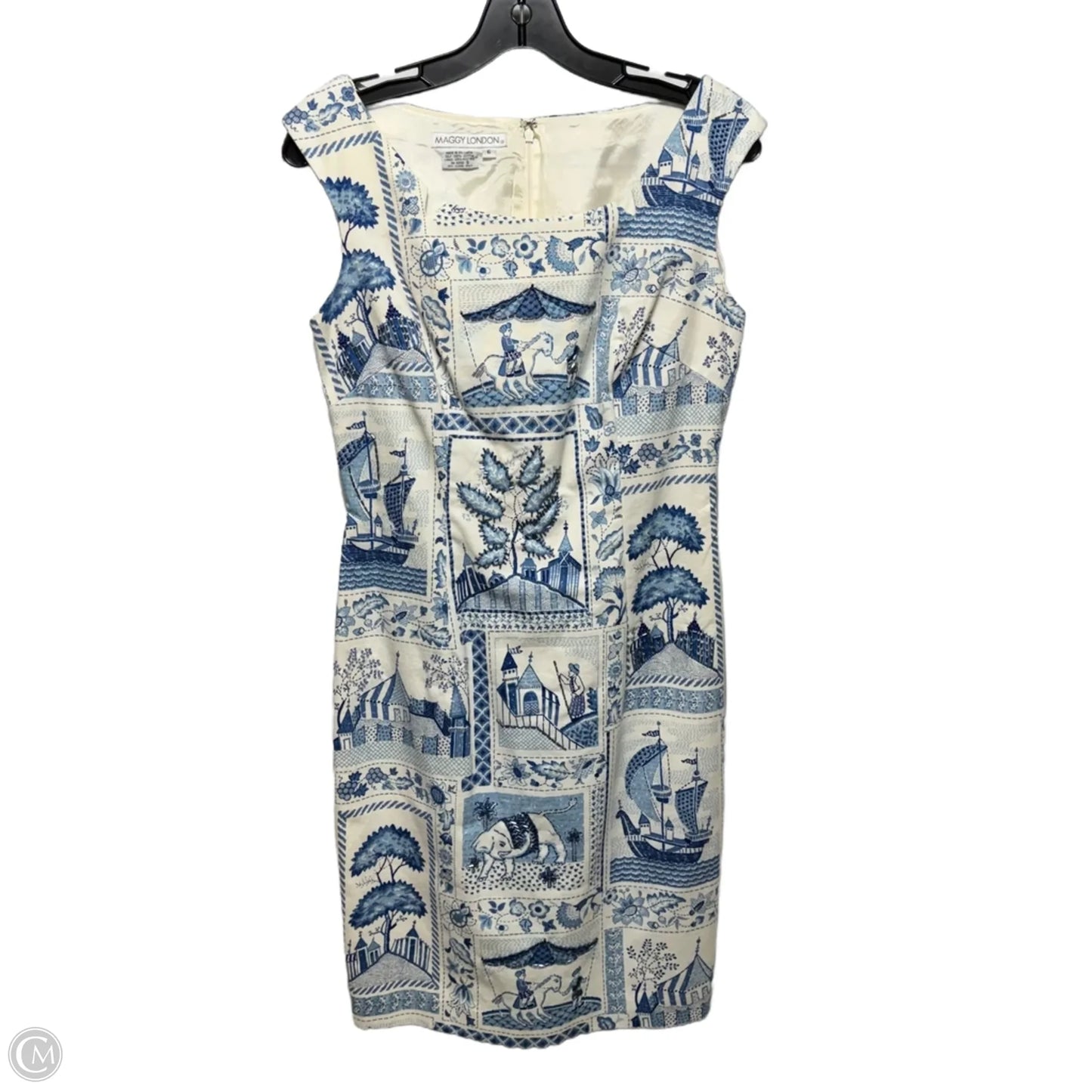 Beaded Dress Casual Midi By Maggy London In Blue & Cream, Size: 6