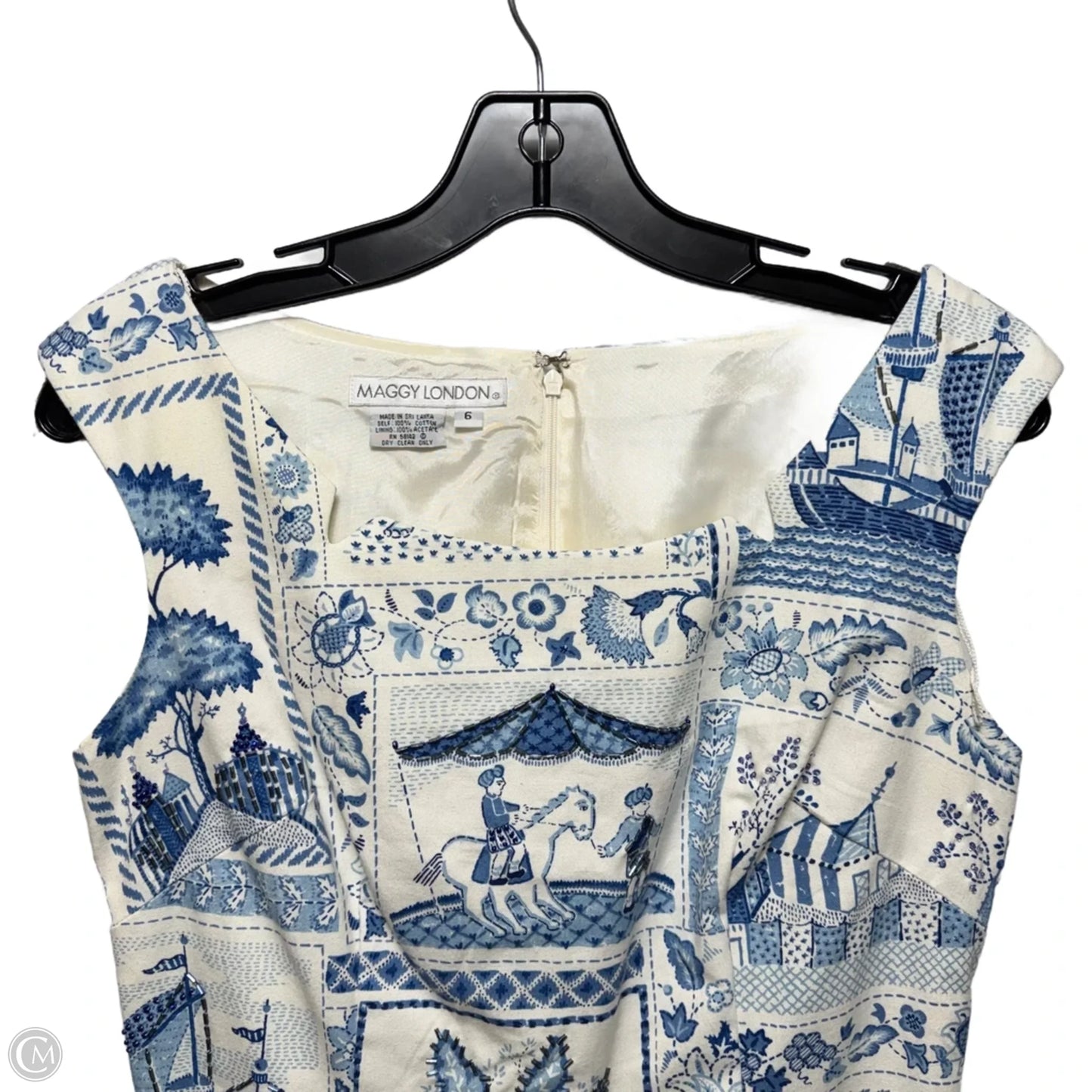 Beaded Dress Casual Midi By Maggy London In Blue & Cream, Size: 6