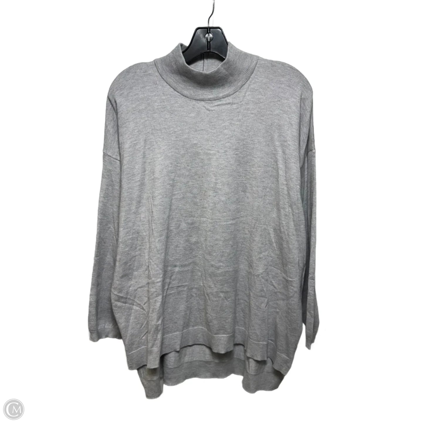 Zip Back Mock Neck Sweater By Tahari In Grey, Size: 2X
