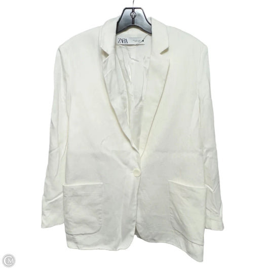 Linen Blend Blazer By Zara In White, Size: M