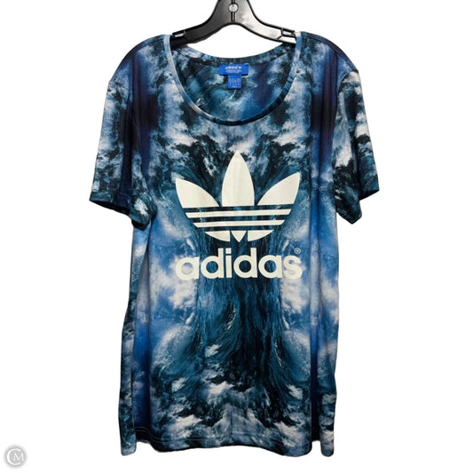 Athletic Top Short Sleeve By Adidas In Blue & White, Size: Xl